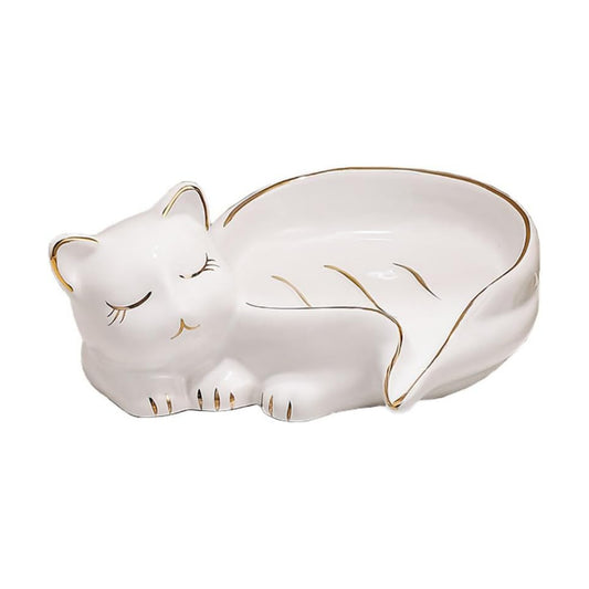 Creative Cat Soap Holder Ceramic Soap Dish Self Draining Soap Holder Decorative Soap Dish / White