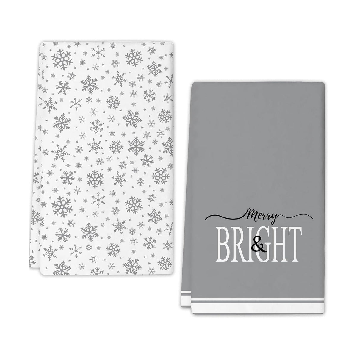 JOOCAR Christmas Snowflake Kitchen Towels Grey Snowflake Dish Towels Set of 2, 16x27 Inch Seasonal Winter Holiday Decor Drying Dishcloth, Chrismtas Decoration Hand Towels for Bathroom Kitchen