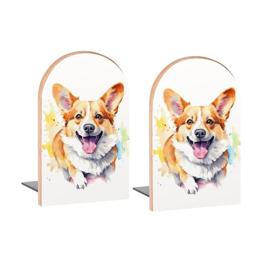 Book Ends Decorative Wood Bookends / Colorful Corgi Dog