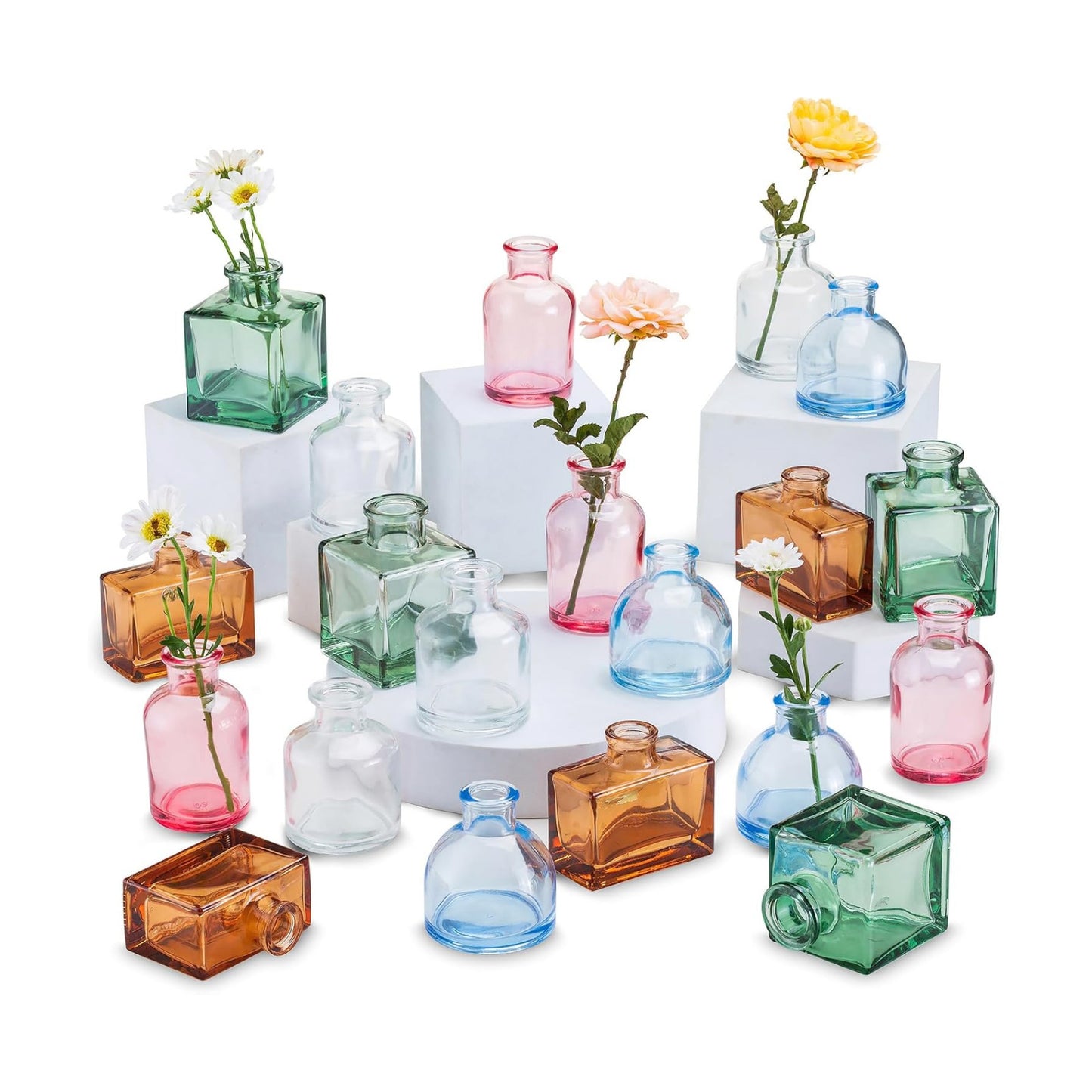 Small Glass Bud Vases for Centerpieces / Colored / Mini / Set of 20