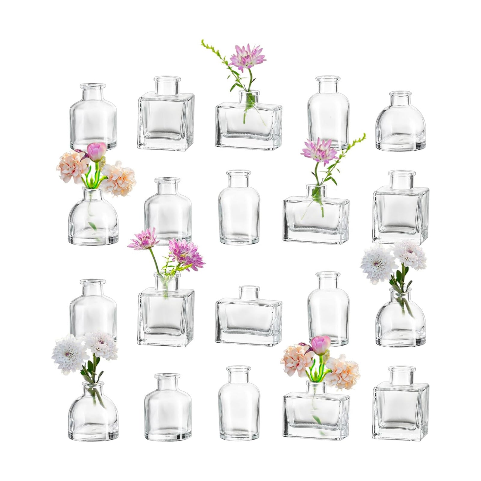 Small Glass Bud Vases for Centerpieces / Clear / Mini / Set of 20