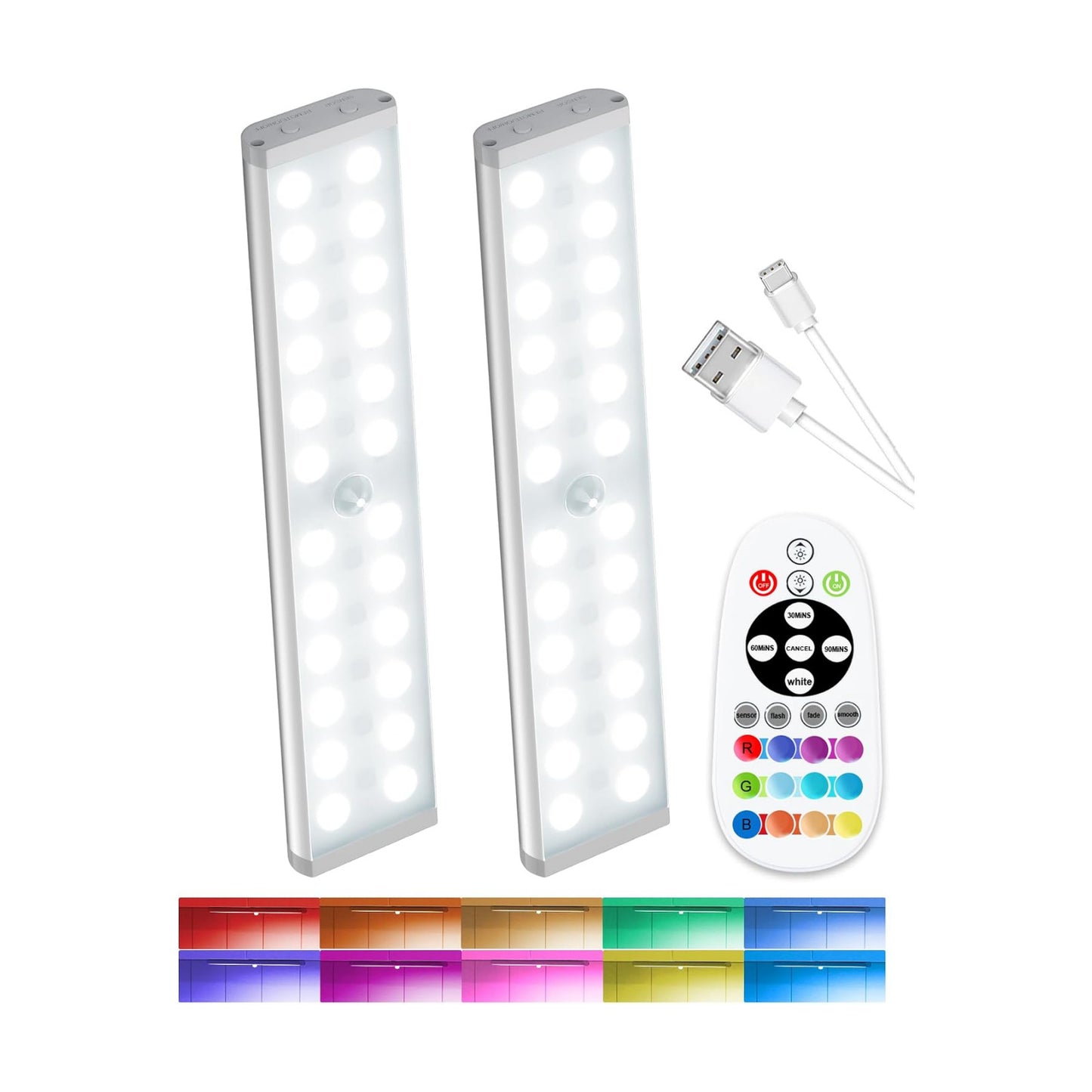 SZOKLED Motion Sensor Night Lights, 58-LED RGB Under Cabinet Lighting Wireless, 1100mAh Rechargeable Under Cabinet