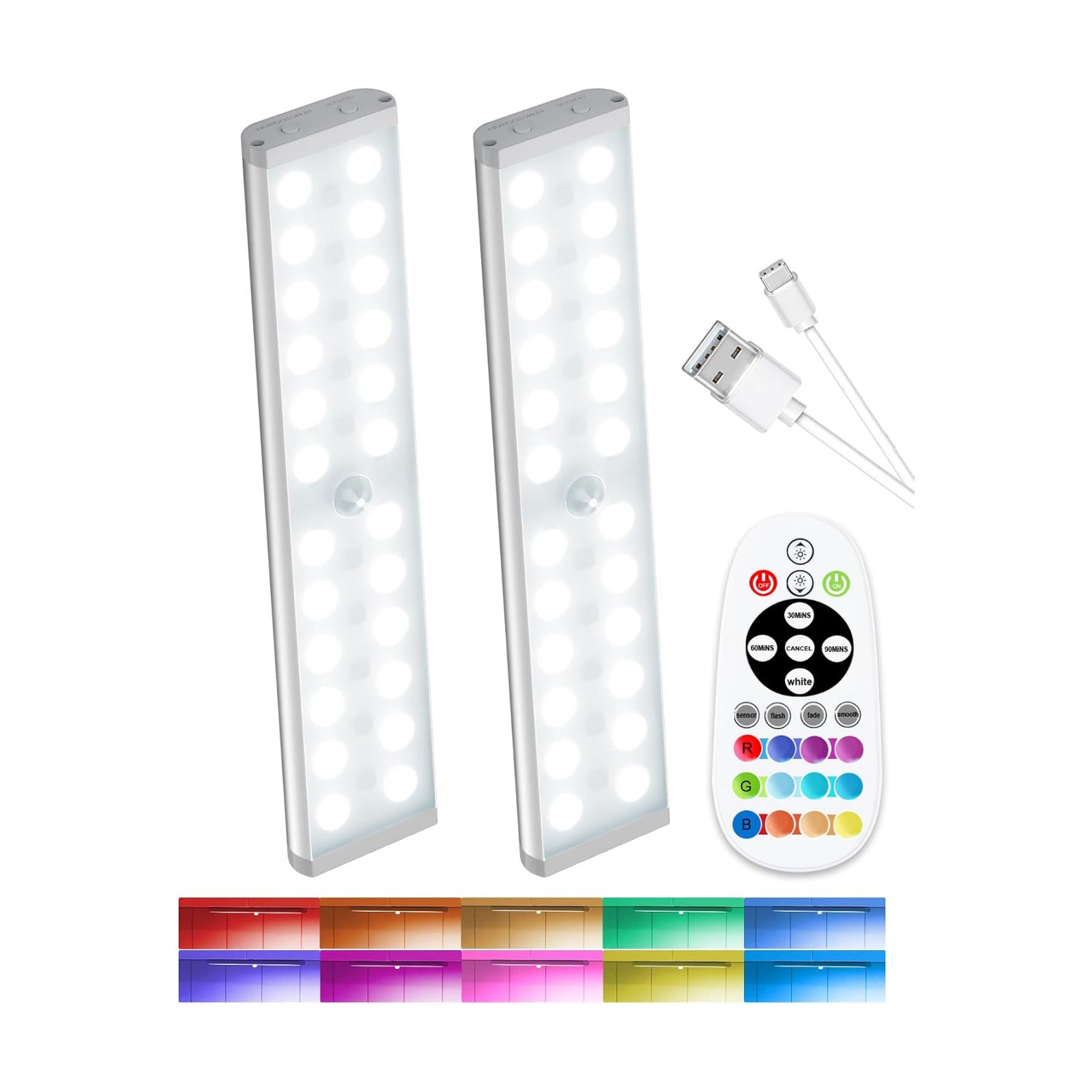 SZOKLED Motion Sensor Night Lights, 58-LED RGB Under Cabinet Lighting Wireless, 1100mAh Rechargeable Under Cabinet