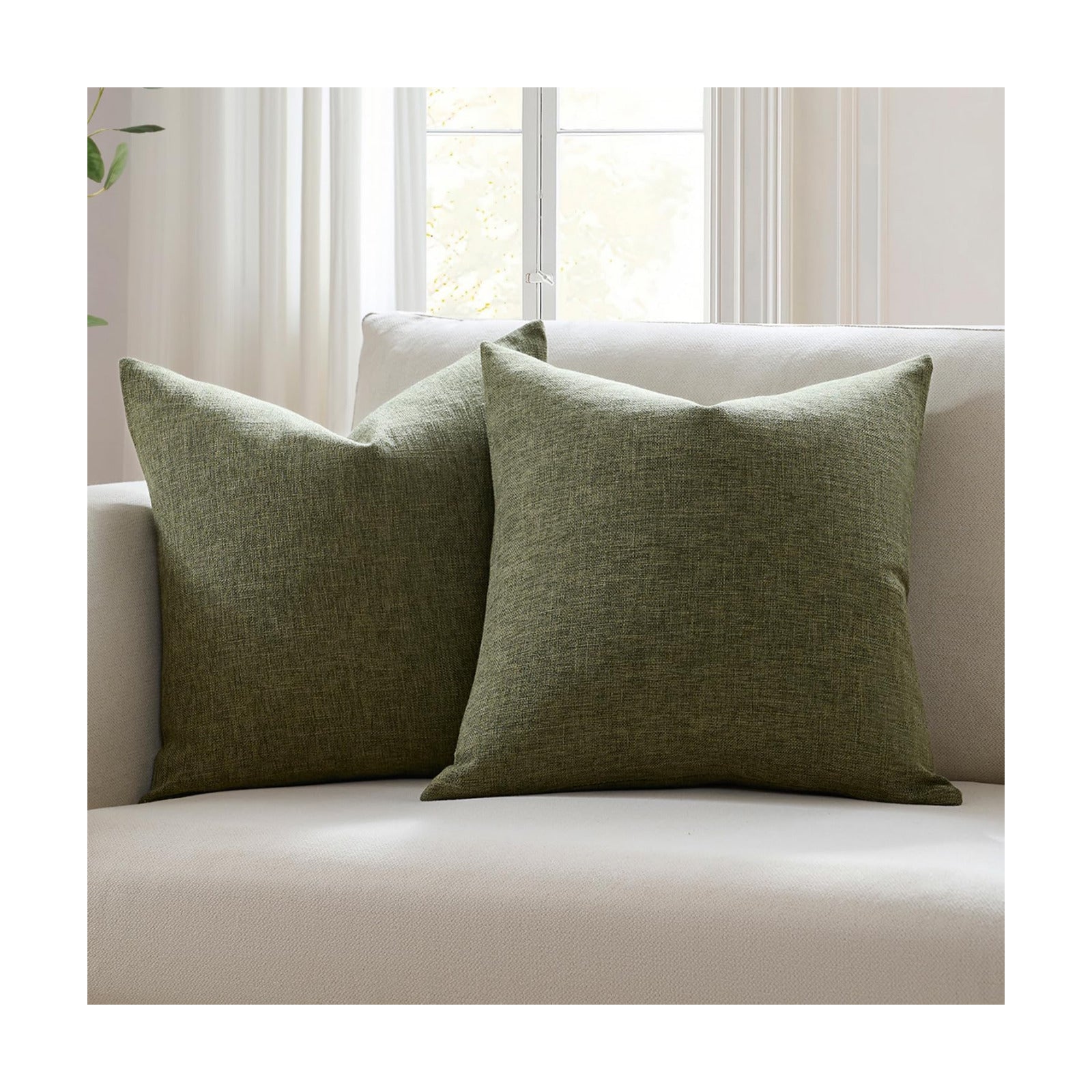 Modern Farmhouse Linen Blend Decorative Pillow Covers / Dark Moss Green / 18 x 18 / Set of 2