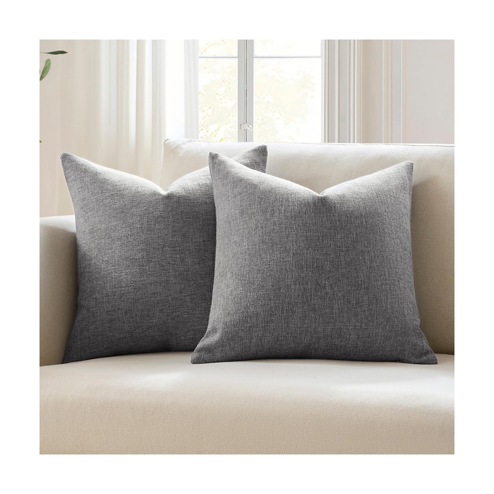 Modern Farmhouse Linen Blend Decorative Pillow Covers / Charcoal Gray / 18 x 18 / Set of 2