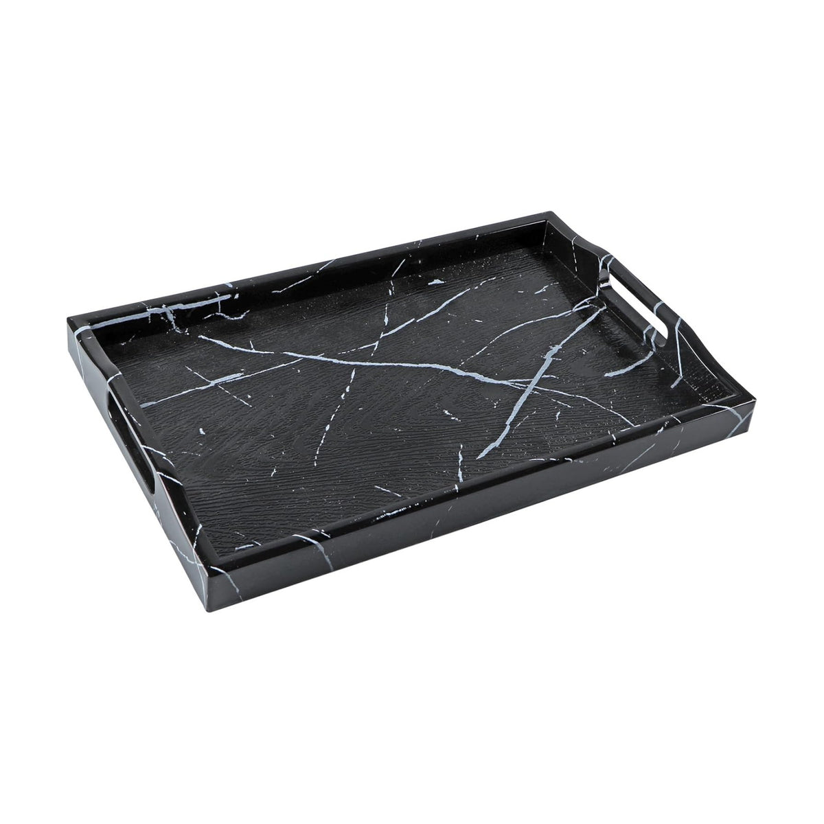 MDLUU Plastic Serving Tray, Ottoman Tray with Cutout Handles, Rectangle Butler Tray for Breakfast in Bed, Coffee Table Decor, Party (Marble)