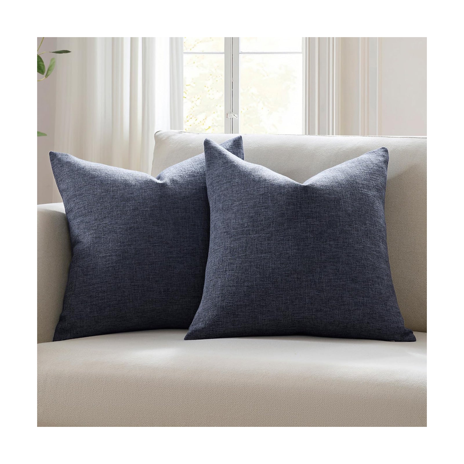 Coastal Linen Blend Decorative Pillow Covers / Deep Indigo Blue / 18 x 18 / Set of 2
