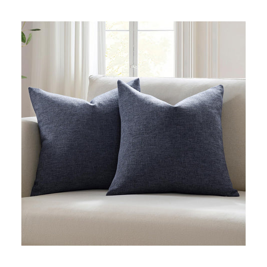 Coastal Linen Blend Decorative Pillow Covers / Deep Indigo Blue / 18 x 18 / Set of 2
