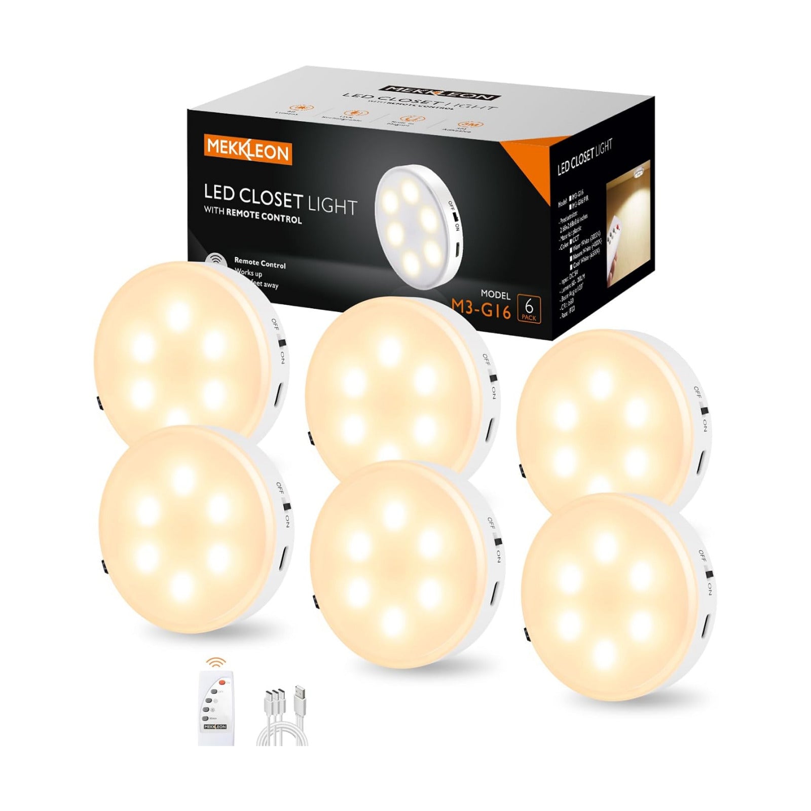 Puck Lights with Remote Control,1000mAh rechargeable under cabinet lighting,LED Closet Lights,3Pack Tap Light,Cordless
