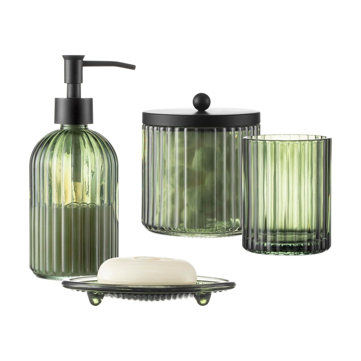 Heavy Weight Decent Glass Bathroom Accessories Set / Green / Set of 4