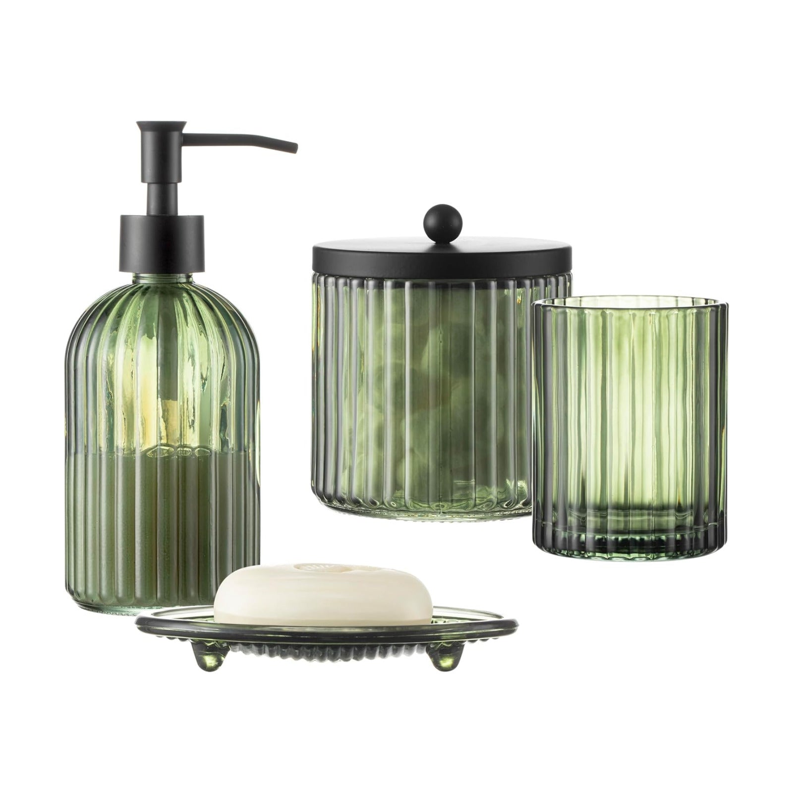 Heavy Weight Decent Glass Bathroom Accessories Set / Green / Set of 4