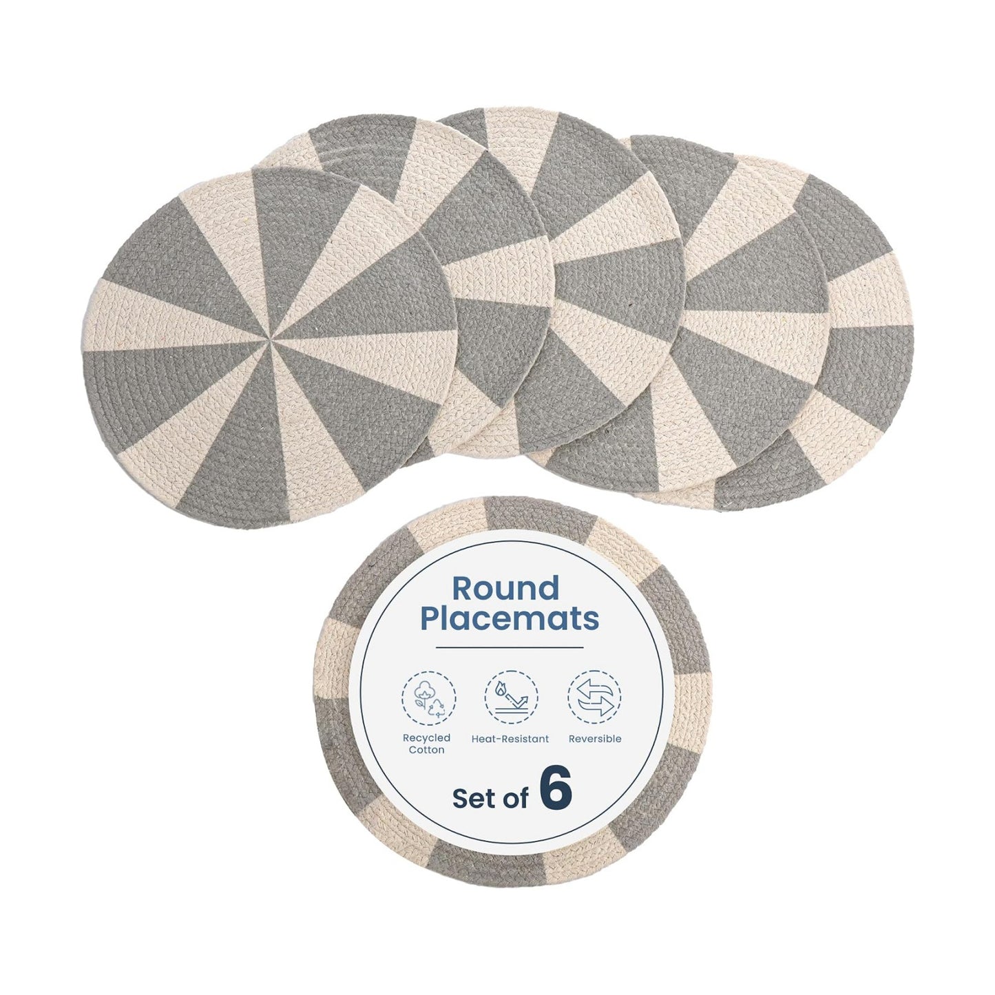 The Fine Living Braided Cotton Placemats, Round Table Mats, Set of 6,13.5" | Washable Anti-Slip Heat Resistant Braided