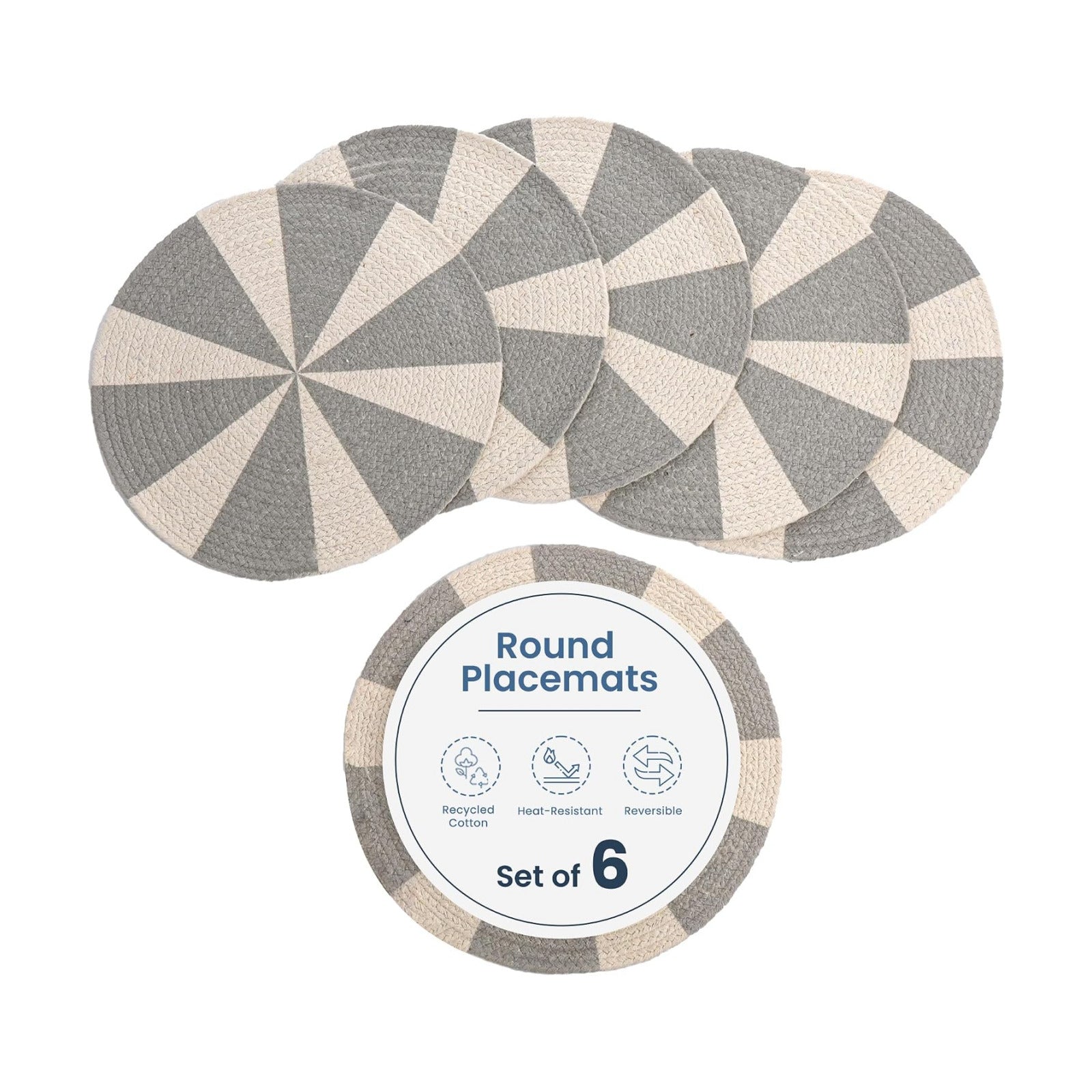 The Fine Living Braided Cotton Placemats, Round Table Mats, Set of 6,13.5" | Washable Anti-Slip Heat Resistant Braided