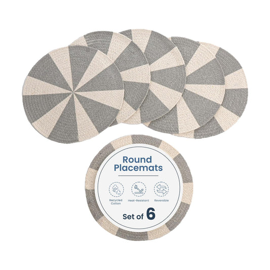 The Fine Living Braided Cotton Placemats, Round Table Mats, Set of 6,13.5" | Washable Anti-Slip Heat Resistant Braided