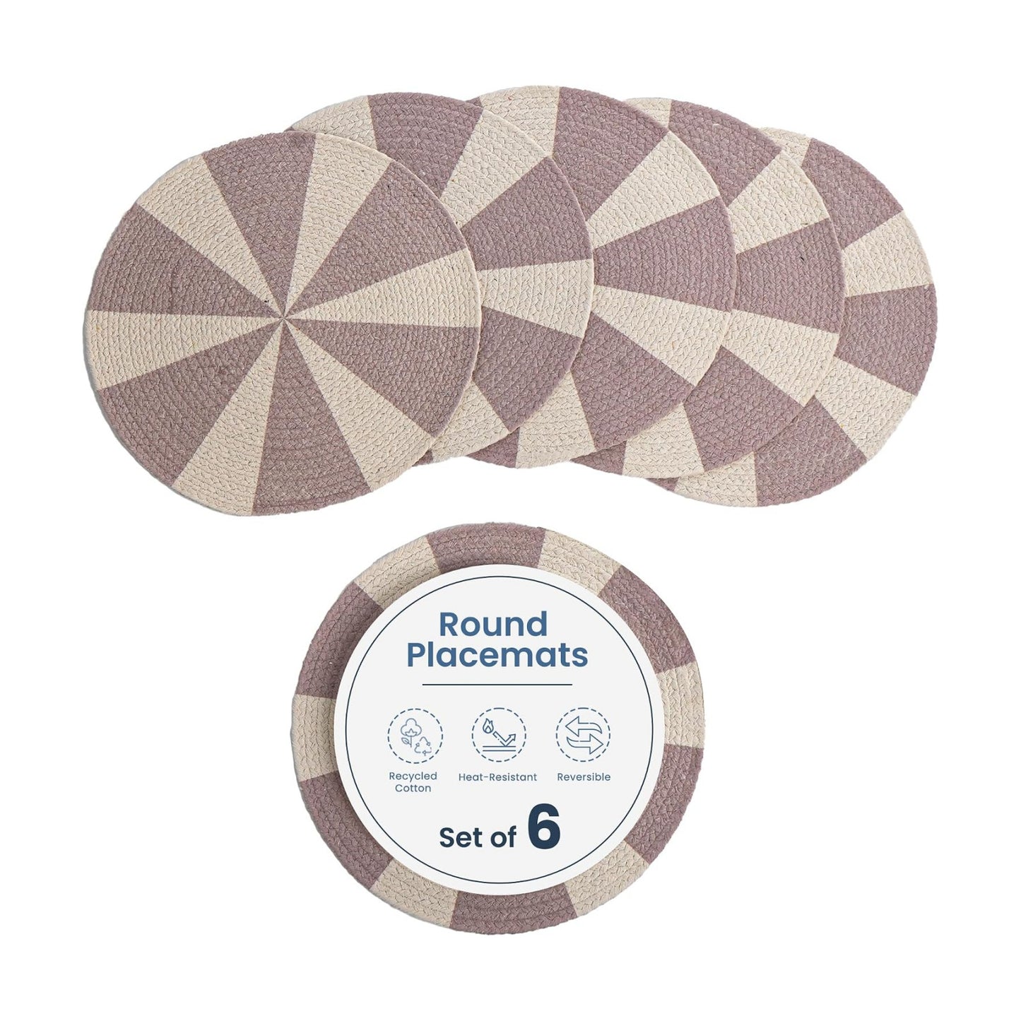 The Fine Living Braided Cotton Placemats, Round Table Mats, Set of 6,13.5" | Washable Anti-Slip Heat Resistant Braided