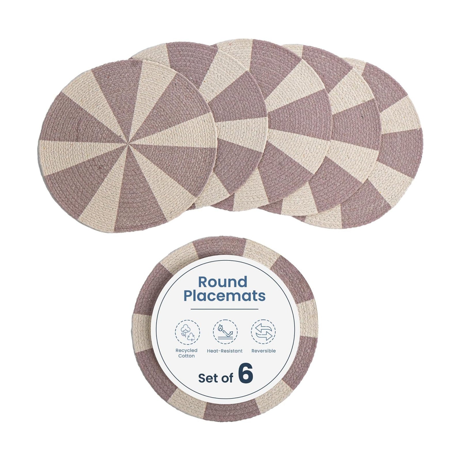 The Fine Living Braided Cotton Placemats, Round Table Mats, Set of 6,13.5" | Washable Anti-Slip Heat Resistant Braided