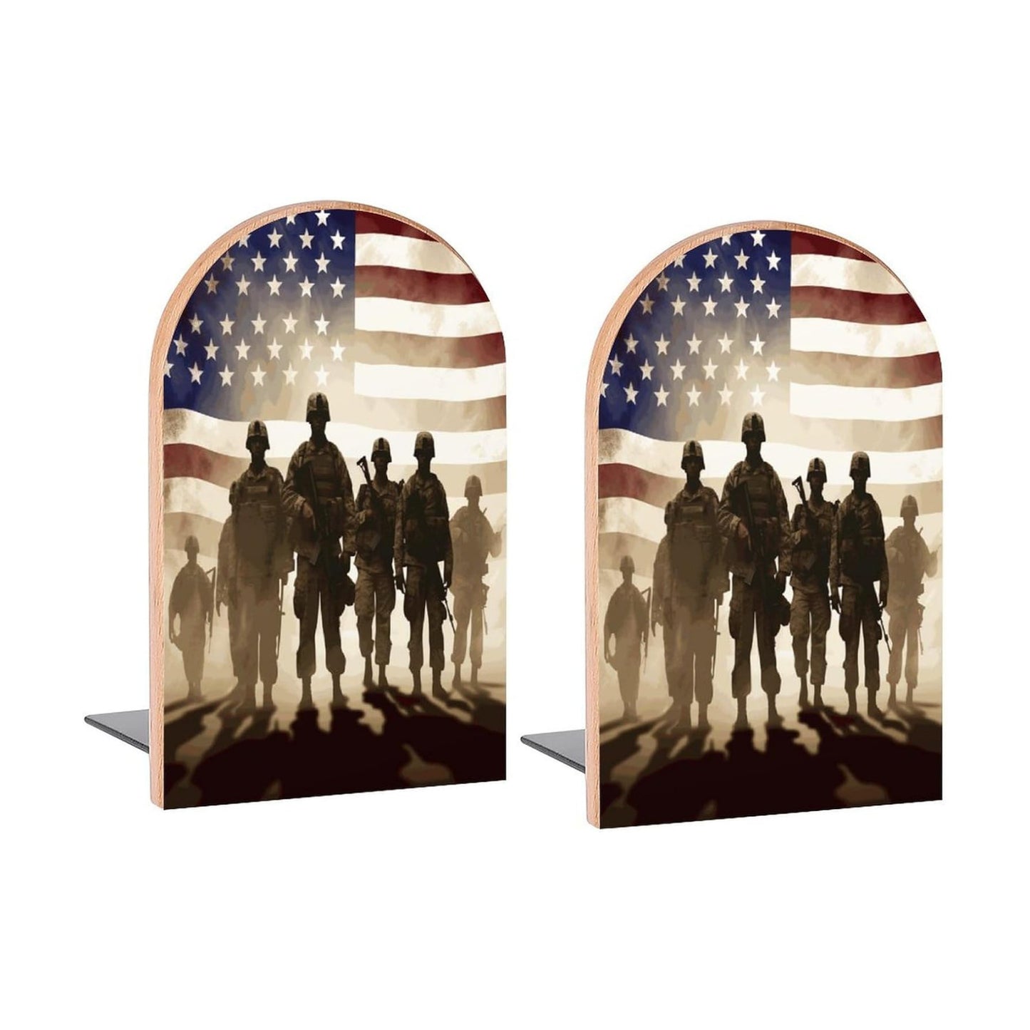 Soldiers American Flag Book Ends Decorative Wood Bookends