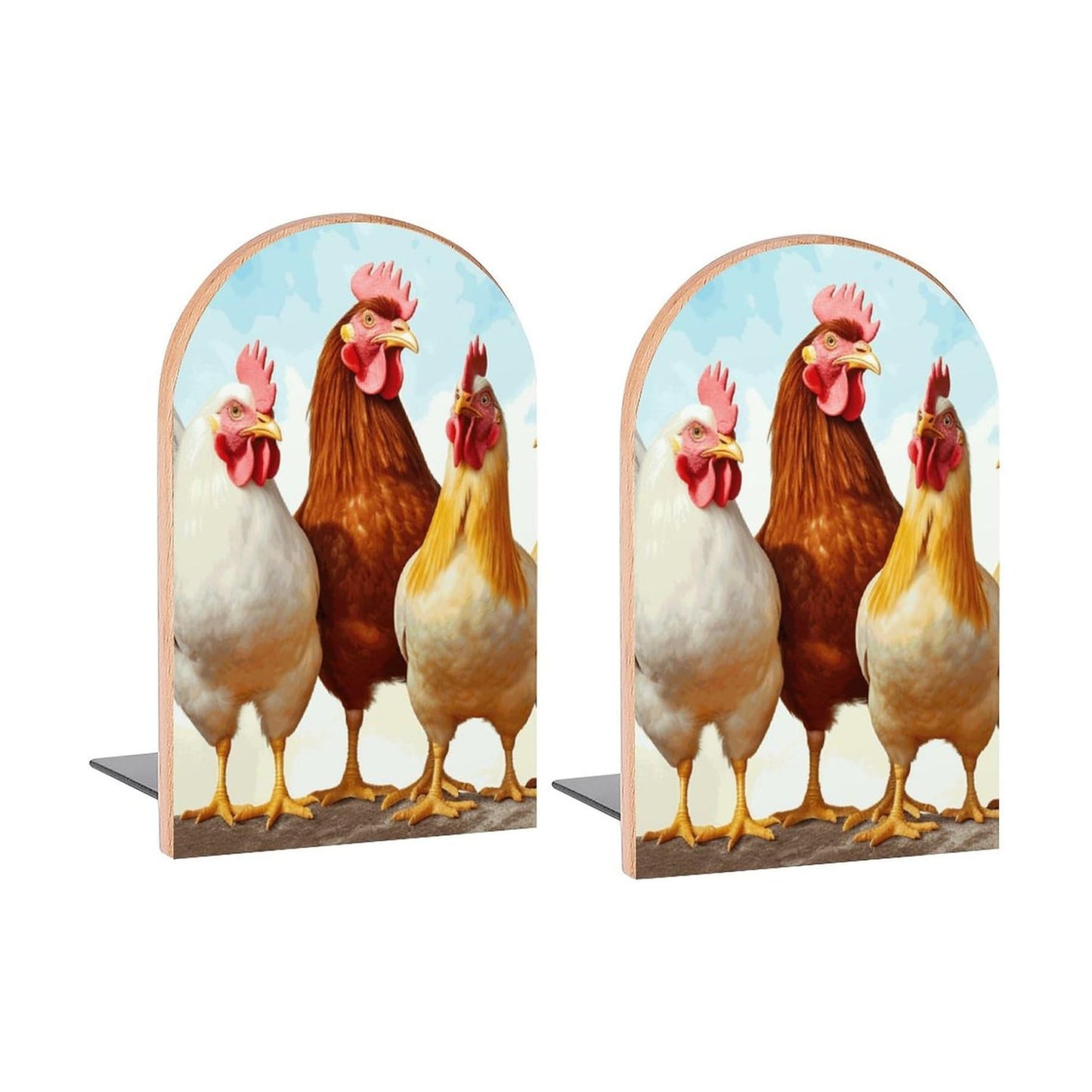 Chicken Roosters Farm Animals Book Ends Decorative Wood Bookends
