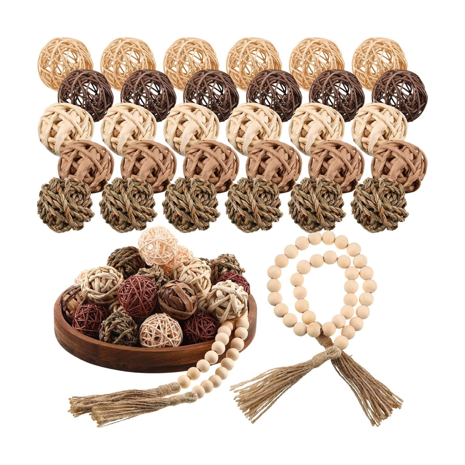 Wood Bead Garland Centerpiece Bowls Orbs Vase Fillers / Brown / 30.3 Inch / Set of 31