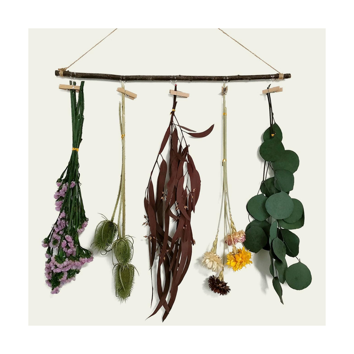 Natural Dried Flower Rack, Dried Flower Wall Hanging for Boho Farmhouse Wall Decor, Eucalyptus Dried Herb Rack, Greenery Hanging Plants with Wooden Stick for Kitchen, Bedroom, Daisy