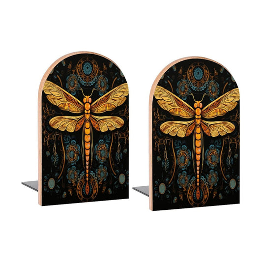 Mandala Dragonfly Book Ends Decorative Wood Bookends