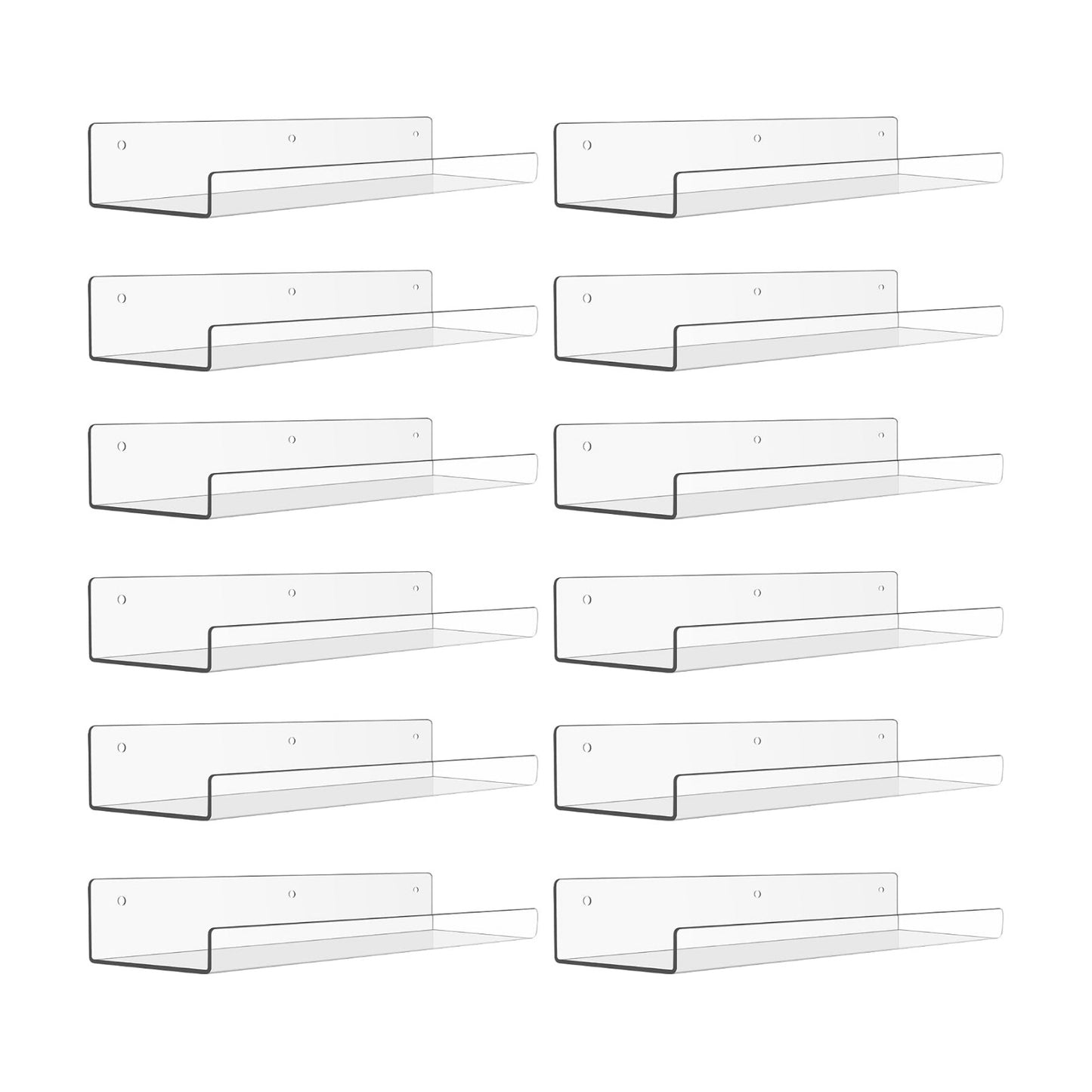 upsimples 12 Pcs 15" Acrylic Shelves for Wall Display and Storage, Clear