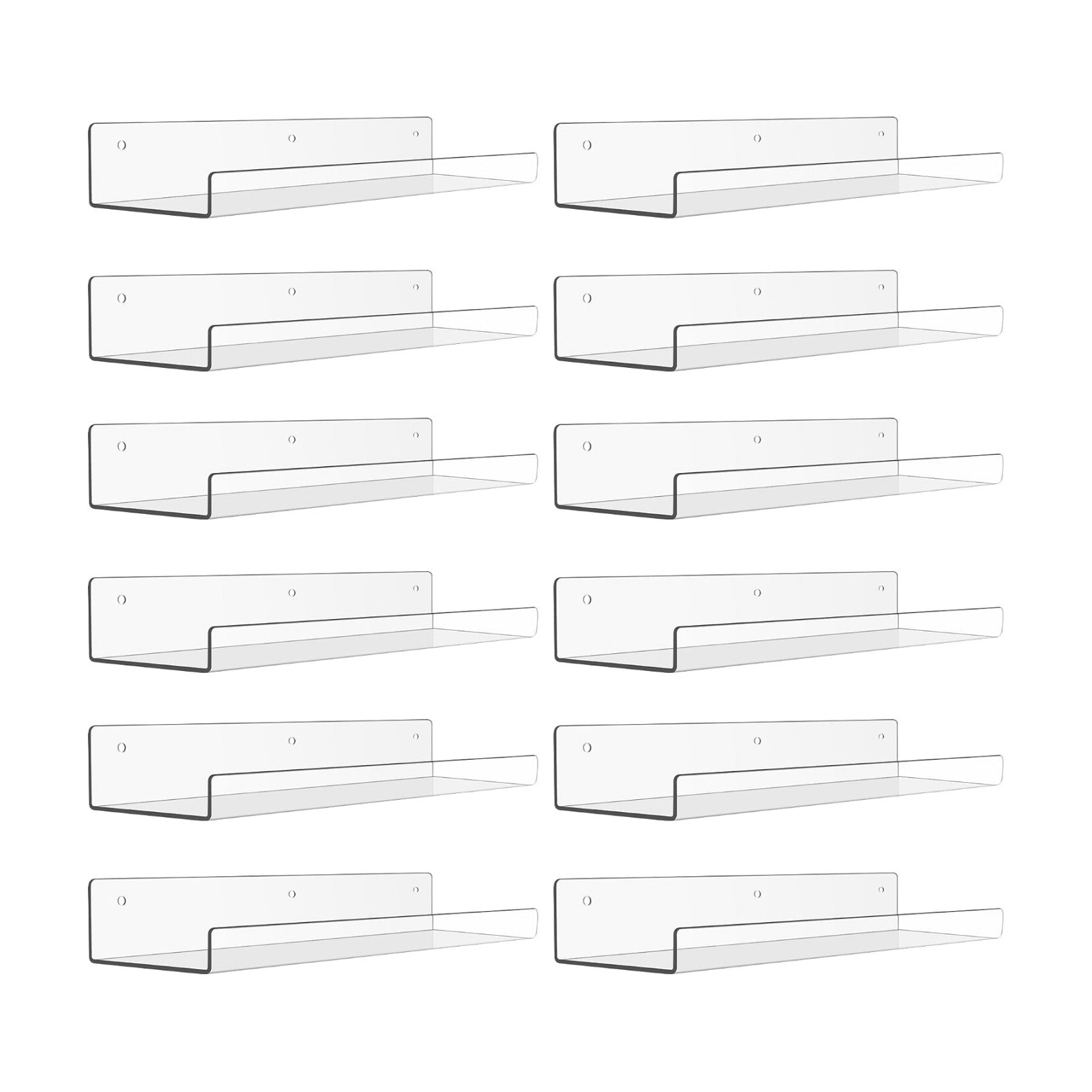 upsimples 12 Pcs 15" Acrylic Shelves for Wall Display and Storage, Clear