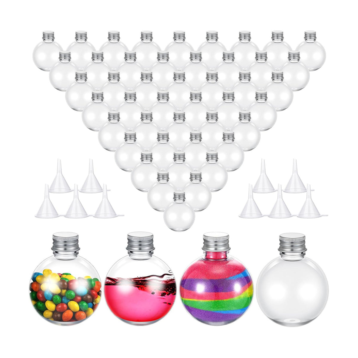 FoldTier 48 Pcs Plastic Potion Bottles with Caps,Silver,Aluminum Cap
