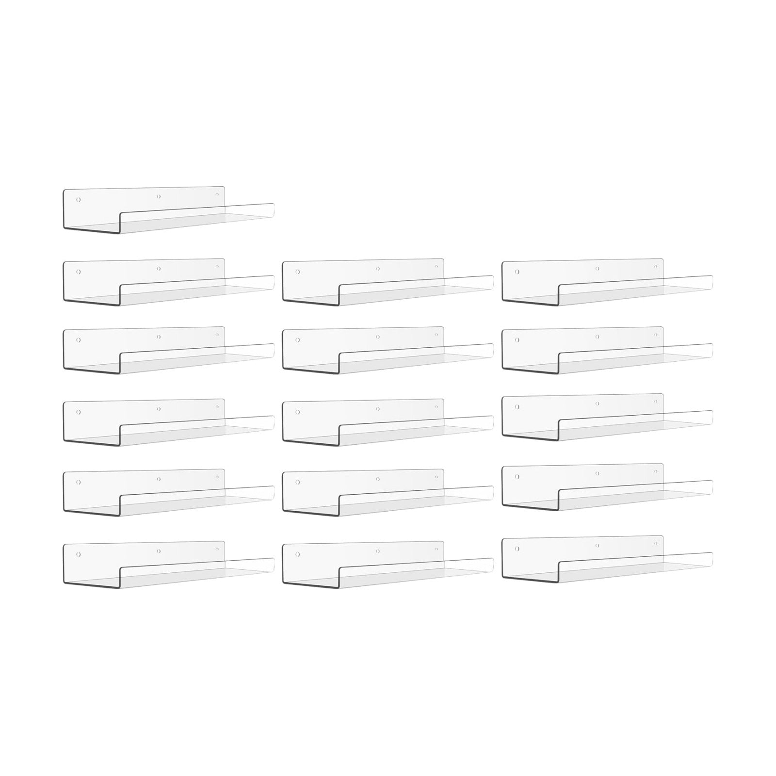 upsimples 16 Pcs 15" Acrylic Shelves for Wall Storage and Organizer, Clear | Transparent Design Highlights Skincare