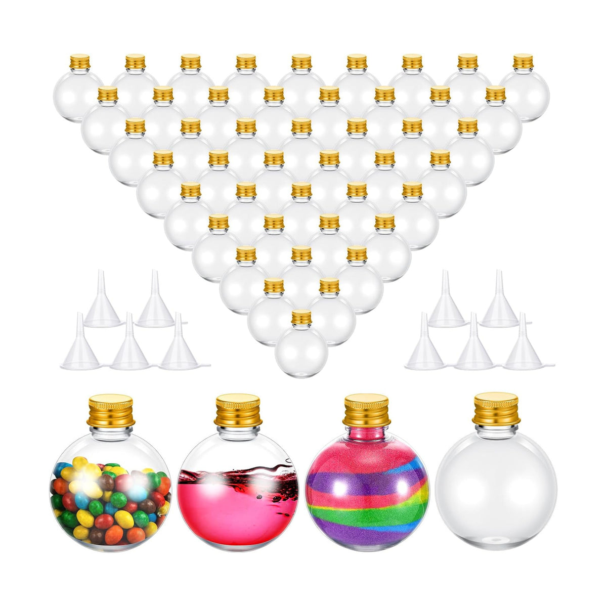 FoldTier 48 Pcs Plastic Potion Bottles with Caps,Gold,Aluminum Cap