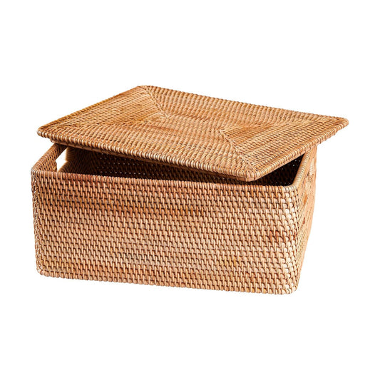 Rattan Basket / Large Lidded Basket For Storage / 11.81 x 7.87 x 5.91