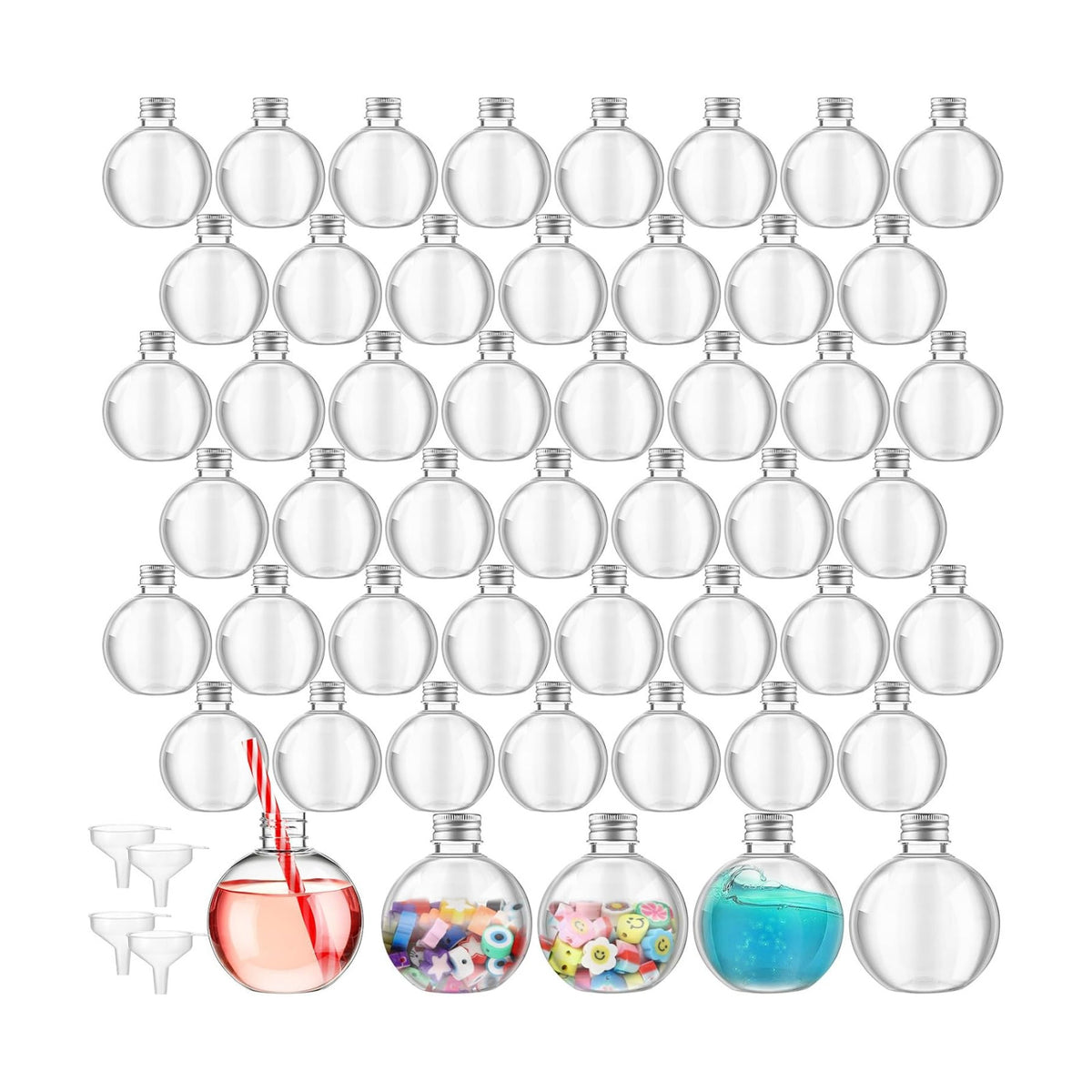 Layhit 50 Pack 6 oz Plastic Potion Bottles with Lids, Silver Aluminum Cap