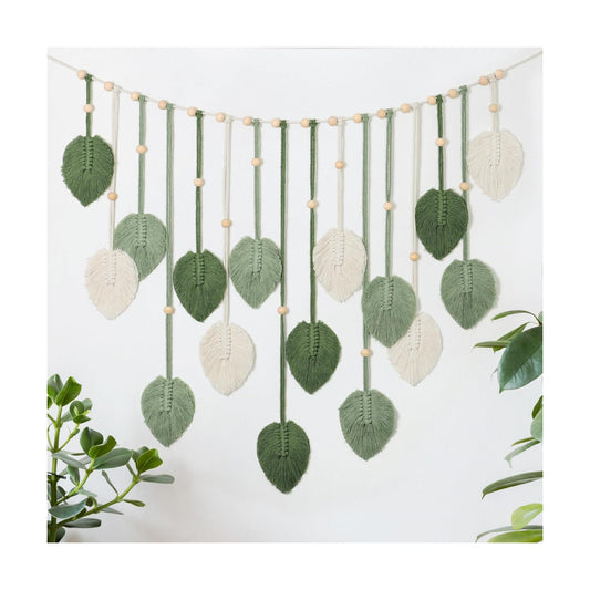 Macrame Wall Hanging Large Macrame Leaves Tapestry Wall Hanging Decoration Boho Handmade / Green