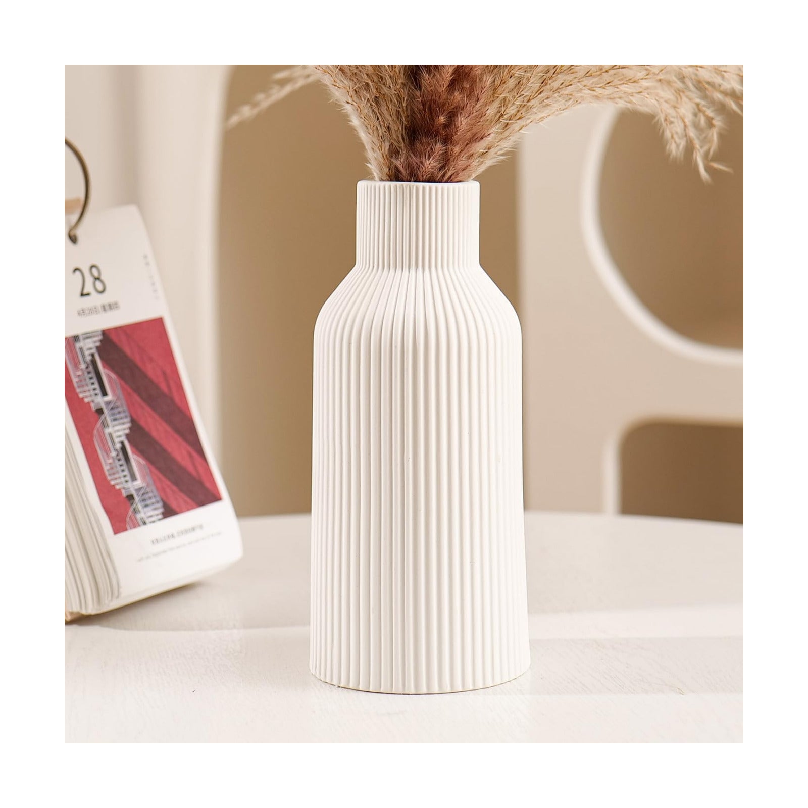 Bohemian Ceramic Vase / White / 7in