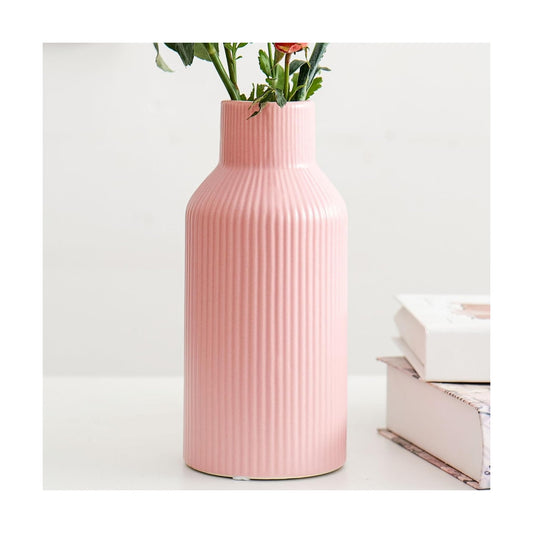 Bohemian Ceramic Vase / Pink / 8in
