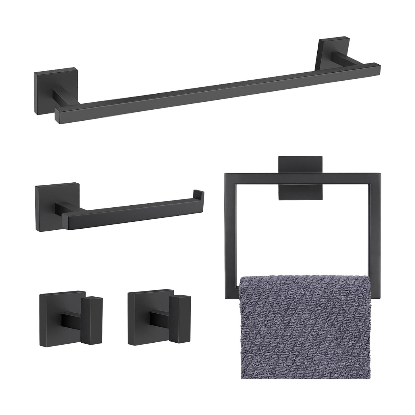 YACVCL Black Towel Bar Set 5-Piece Bathroom Hardware Accessories Set,SUS304 Stainless Steel Towel Rack Set,23.6 Inch
