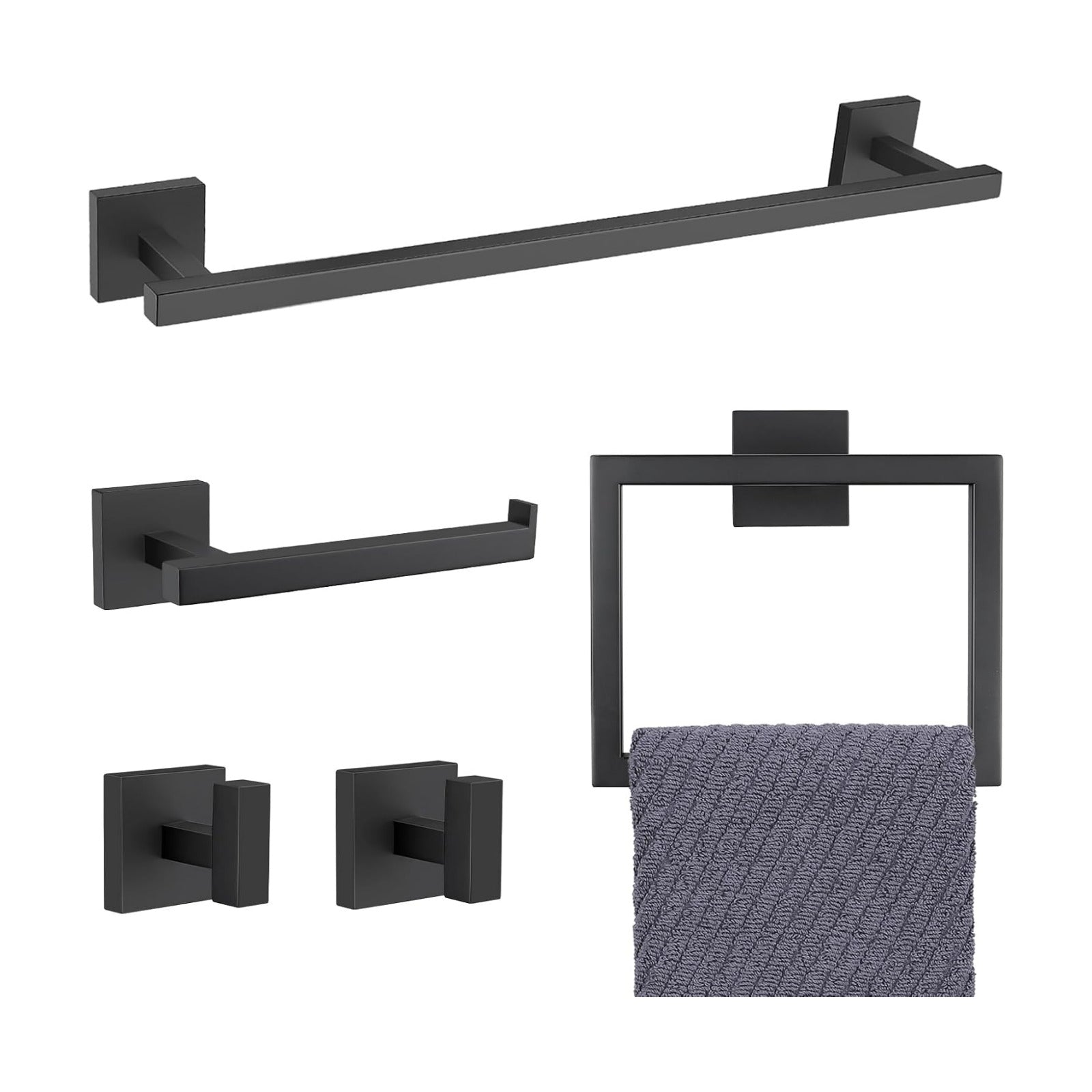 YACVCL Black Towel Bar Set 5-Piece Bathroom Hardware Accessories Set,SUS304 Stainless Steel Towel Rack Set,23.6 Inch