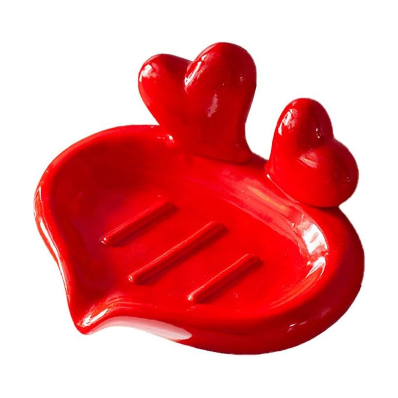 Creative Heart to Heart Soap Holder Ceramic Soap Dish Self Draining Soap Holder Decorative / Red