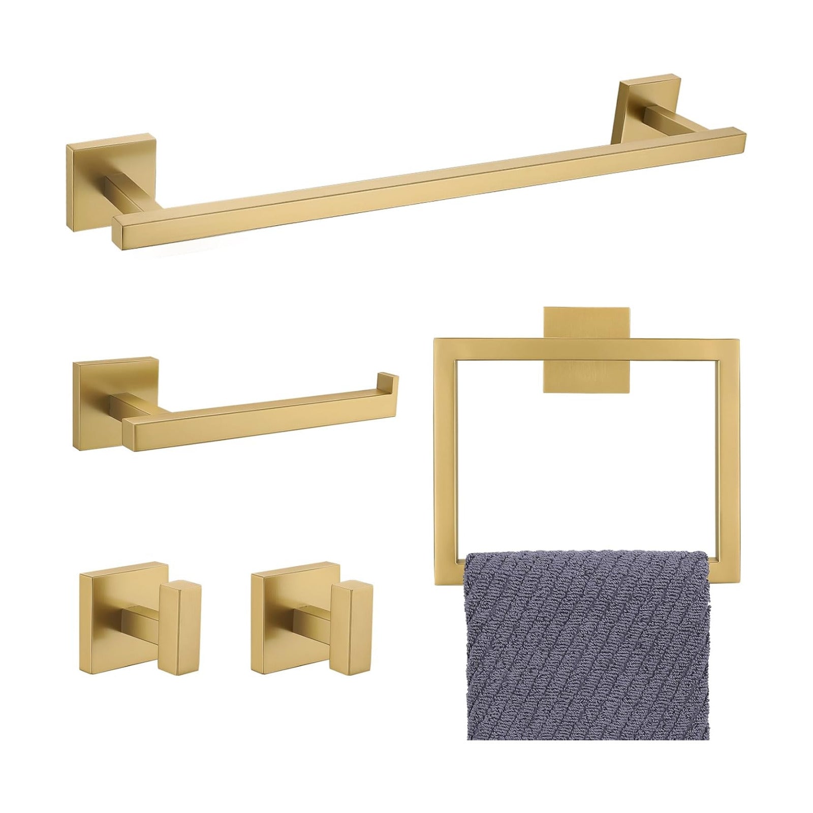 YACVCL Towel Bar Set, 5-Piece Brushed Gold Bathroom Hardware Set, Gold Bathroom Accessories Set, SUS304 Stainless Steel