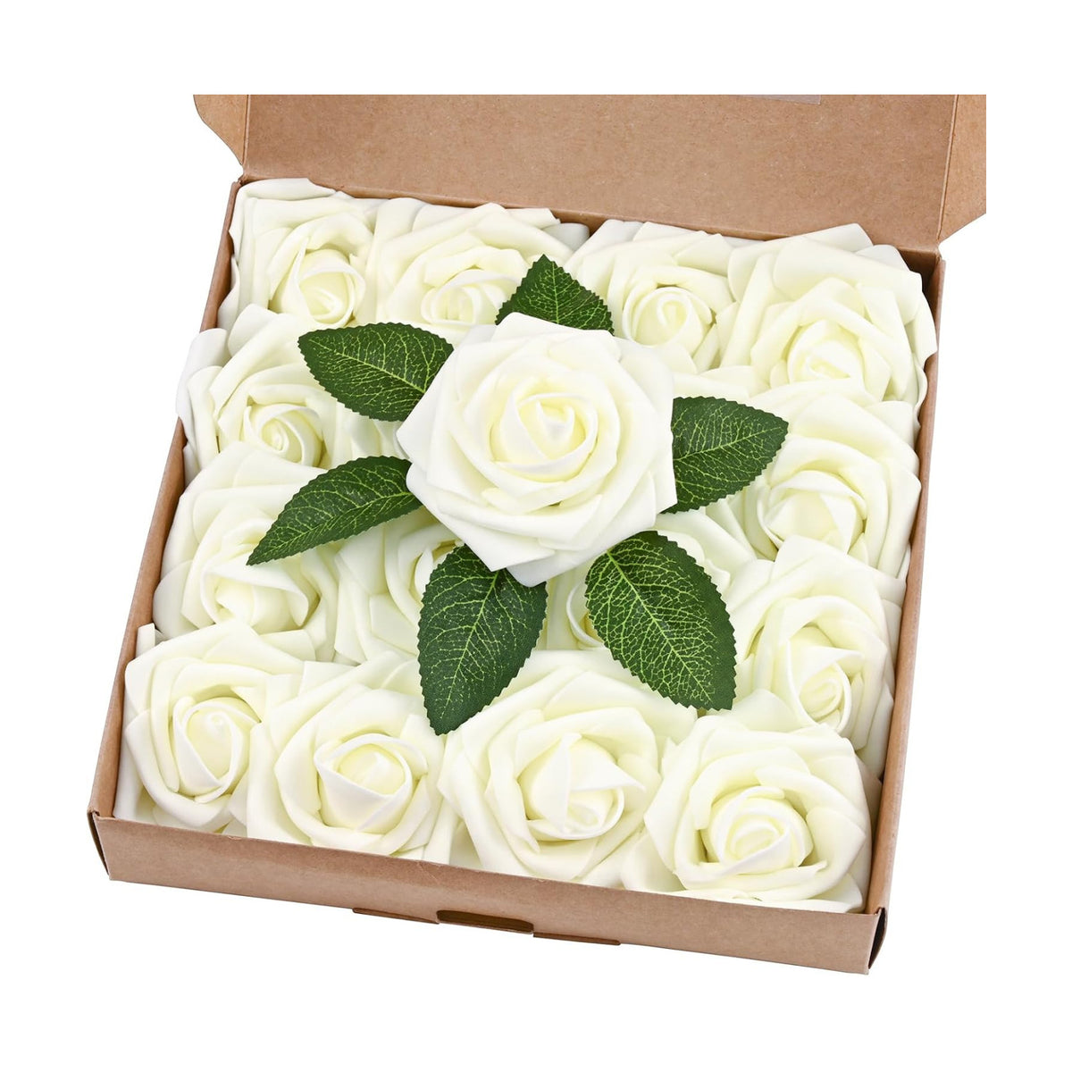 BLEUM CADE 16Pcs Artificial Flowers Fake Foam Roses with Stems for Wedding