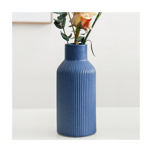 Bohemian Ceramic Vase / Blue / 8in