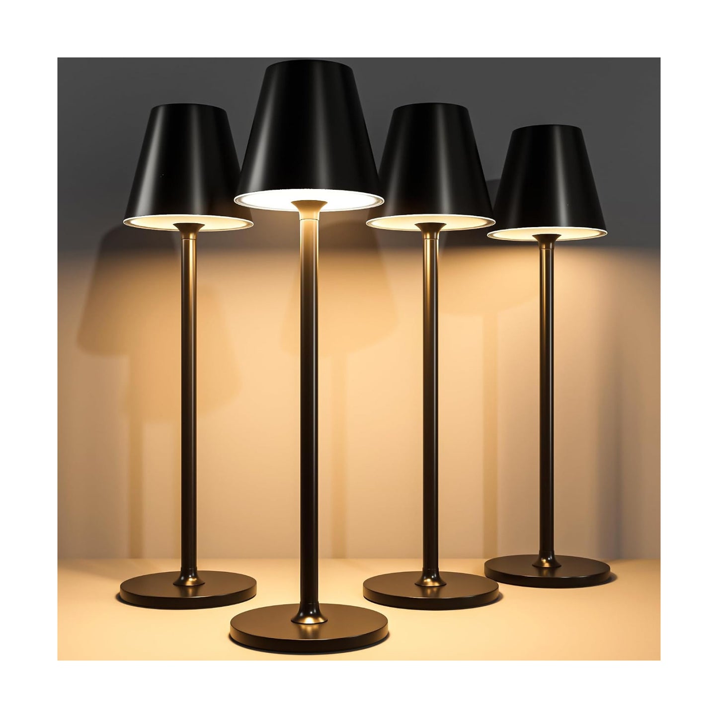 Timjorman 4-Pack Cordless Table Lamps - 5000mAh Rechargeable Battery Operated Desk Lamp, 3-Level Dimmable LED Night