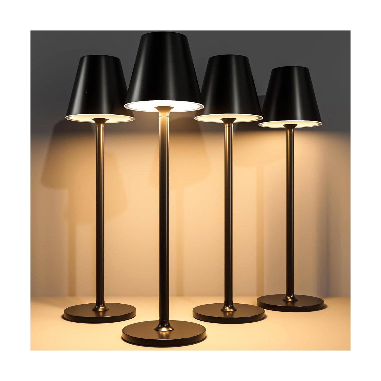 Timjorman 4-Pack Cordless Table Lamps - 5000mAh Rechargeable Battery Operated Desk Lamp, 3-Level Dimmable LED Night