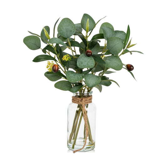 Artificial Eucalyptus Stems in Glass Vase / Darkolivegreen
