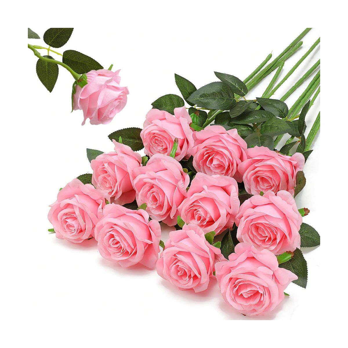 Pink Fake Roses Artificial Flowers - 10 Pcs Fake Artificial Roses Silk Flowers with Stems for Home Wedding Hotel Office Centerpiece Decor