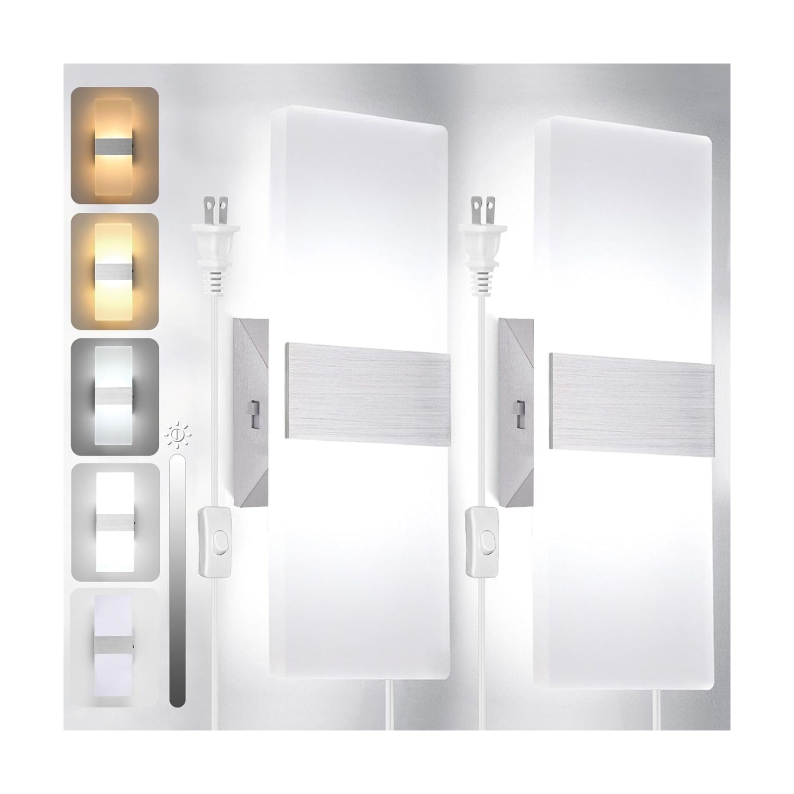 TRLIFE Wall Sconces Plug in, Adjustable 4 Color Temperature Modern LED Wall Sconce, 12W Acrylic Wall Mounted Light Set