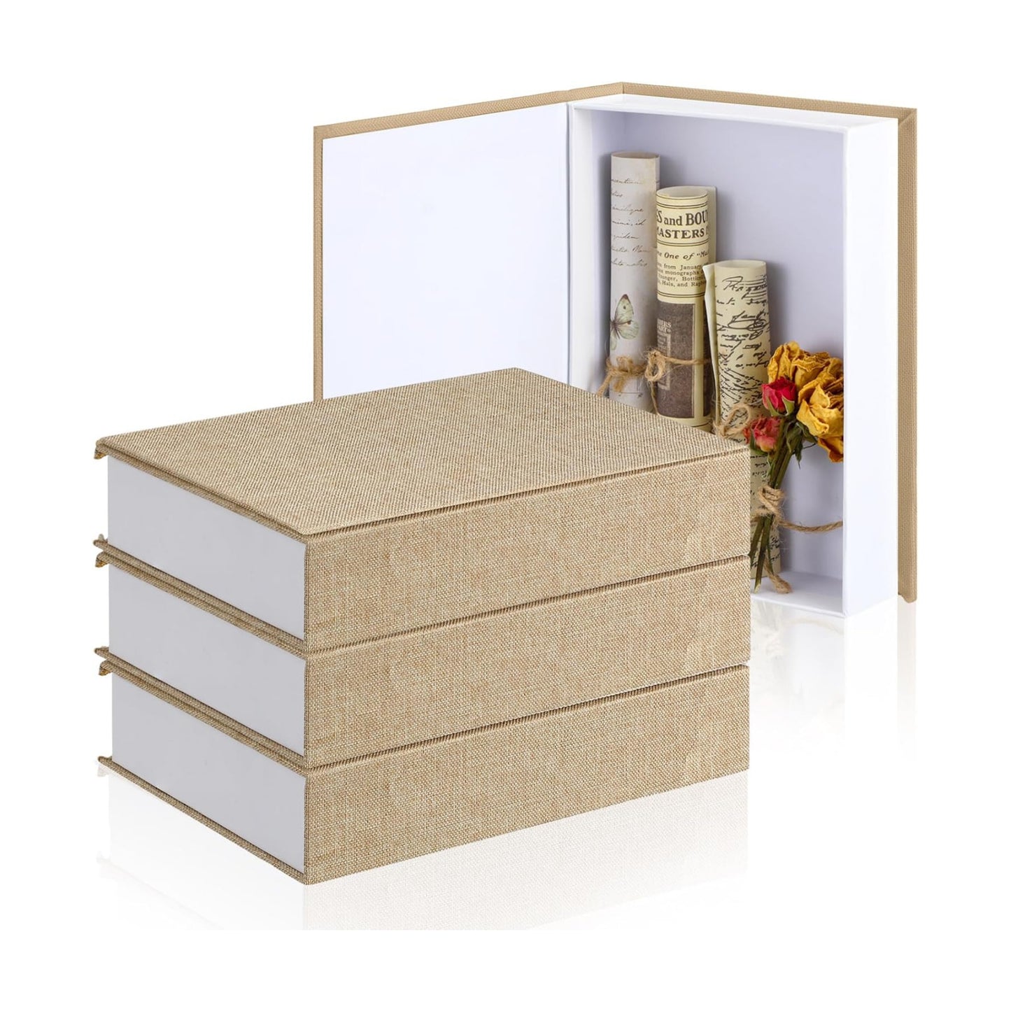 Fake Book Box Neutral Linen Book Box Decorative Faux Prop / 8.6 x 6.1 x 1.8 / Beige / Set of 3