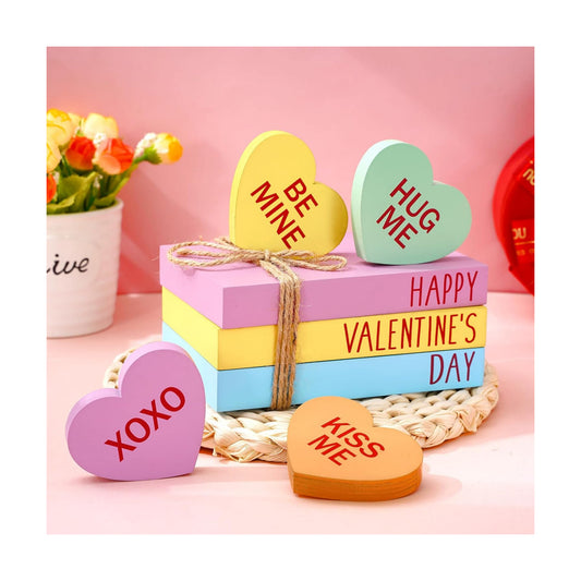 Faux Stacked Books Conversation Heart Tiered Tray Decor Candy Decorative Wooden / Valentine's Day
