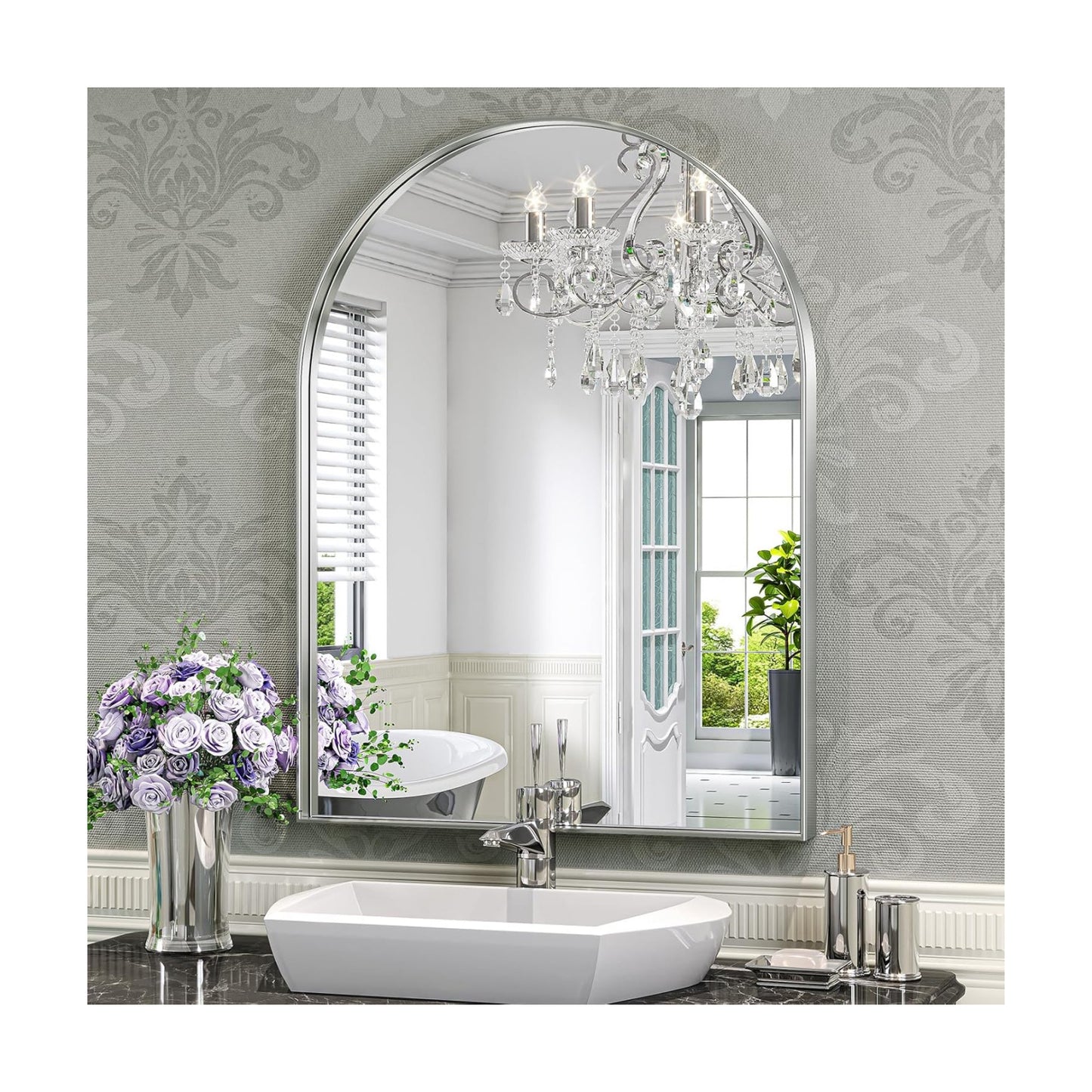 Metal Frame Bathroom Mirror / Silver / 32"L x 24"W / 24 x 32