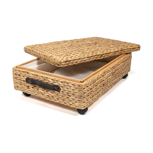 BSK1006A 26.38" Chett Minimalist Hand-Woven Hyacinth/Wood Underbed Storage Bin / Natural